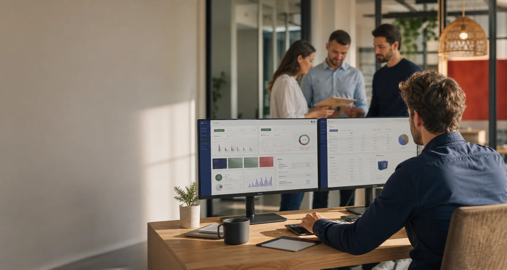 Poste de travail professionnel avec tableaux de bord de gestion, facturation et comptabilité